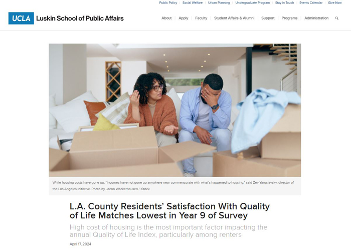 UCLA调查显示：洛杉矶郡生活质量直线下降