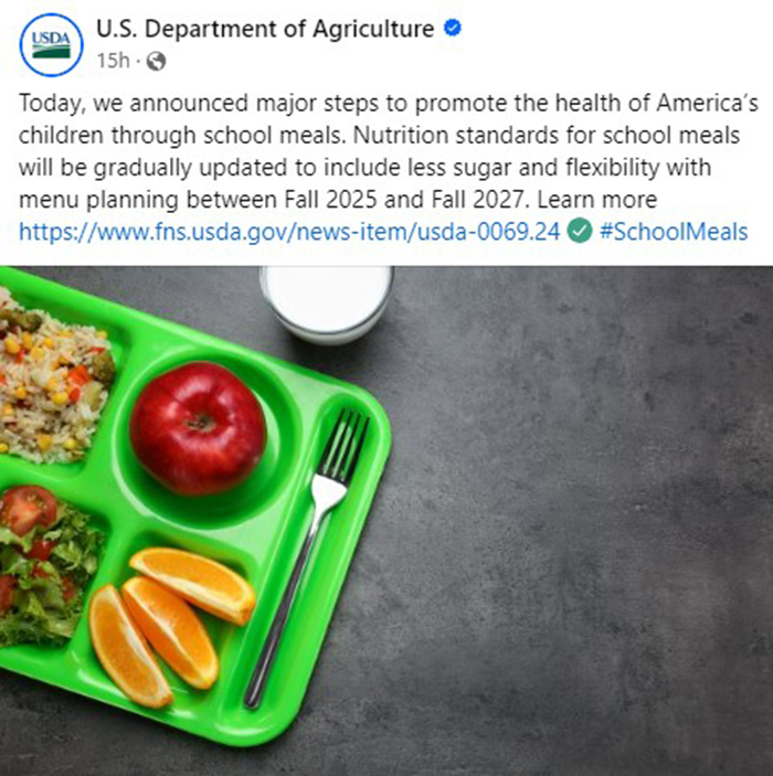 降糖降钠 美国农业部宣布学校膳食的变化