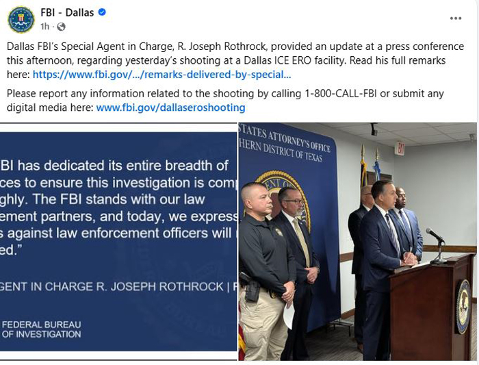 FBI: 达拉斯 ICE 设施枪击案是有针对性的伏击