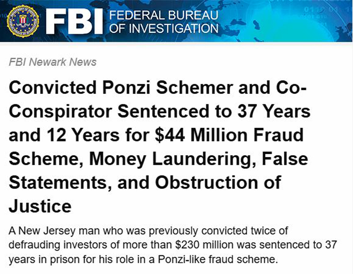 4400万美元欺诈、洗钱等罪行 庞氏骗局主犯被判37年