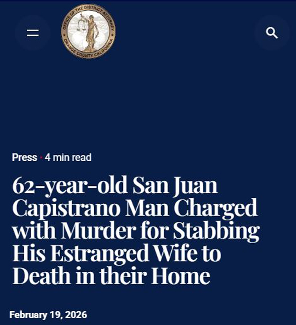 情人节谋杀案：男子刺死分居十年的妻子