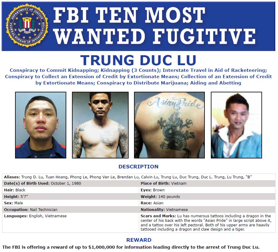 FBI 悬赏100万美元 越南裔男美甲师登上十大通缉名单